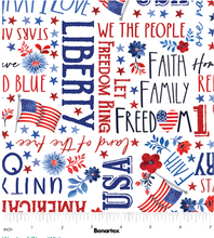 Faith Family Freedom Words of Glory White Cotton Fabric
