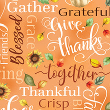 Give Thanks Thankful Words Orange Cotton Fabric