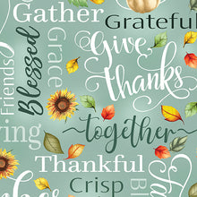 Give Thanks Thankful Words Sage Cotton Fabric