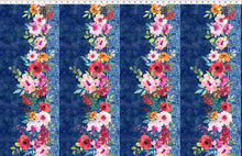 Glorious Garden Blue Floral Border Cotton Fabric