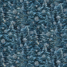 Silent Night Snow Trees Blue Multi Cotton Fabric