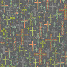 Rejoice Crosses Slate Cotton Fabric