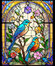Sunlit Birds Stained Glass Panel Cotton Fabric + FREE Pattern