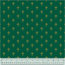 Holiday Twinkle Cross Green Gold Metallic Cotton Fabric