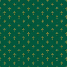 Holiday Twinkle Cross Green Gold Metallic Cotton Fabric