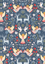 Peace and Joy Festive Blue Metallic Cotton Fabric