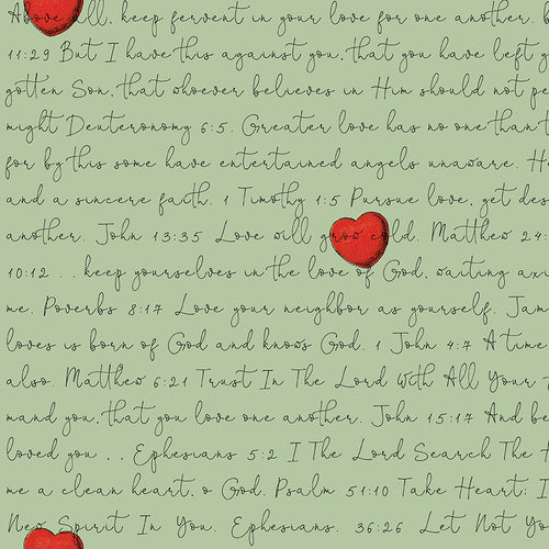 All My Heart Scripture Love Letters Green Cotton Fabric