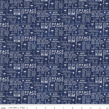 Come Let Us Adore Him Text Navy Cotton Fabric
