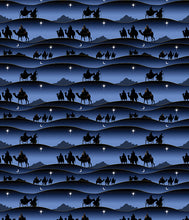 Christmas Wishes Border Stripe Navy Digitally Printed Cotton Fabric