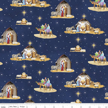 Come Let Us Adore Him Nativity Main Navy Cotton Fabric