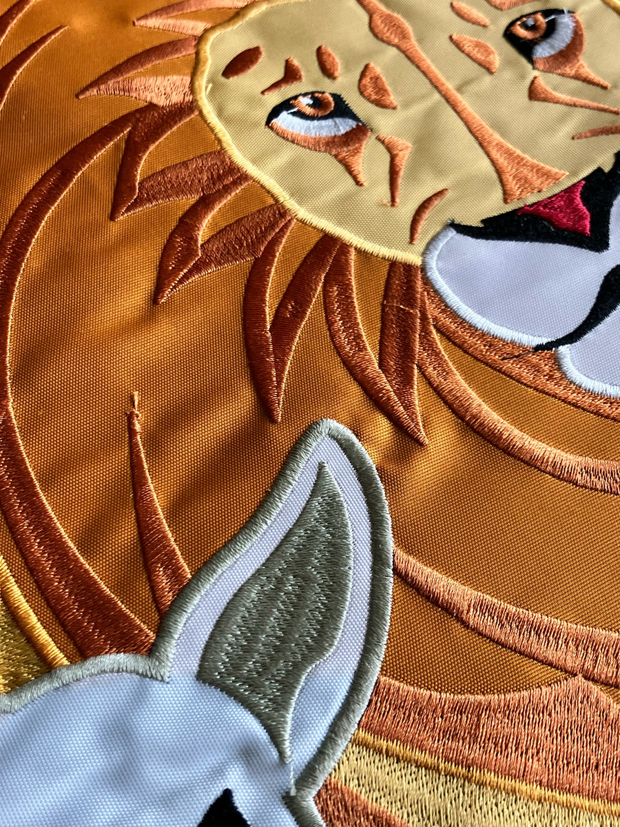 The Lion and The Lamb Embroidered 13x18 Garden Flag Heavenly Fabric Shop