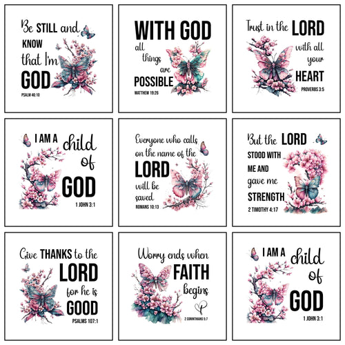 Butterfly Faith Scripture Squares 9pc Mini Panel Set