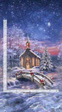 All Is Calm Winter Snowy Chapel Cotton Fabric Panel