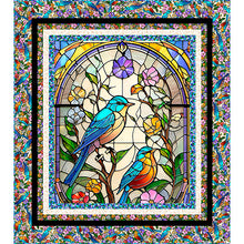 Sunlit Birds Stained Glass Panel Cotton Fabric + FREE Pattern