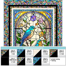 Sunlit Birds Stained Glass Panel Cotton Fabric + FREE Pattern