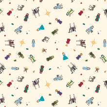 Silent Night Nativity Story Characters Ivory Sparkle Cotton Fabric