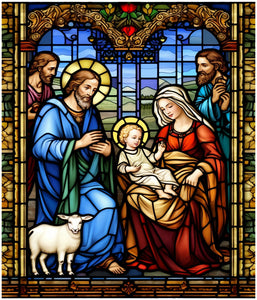 Stained Glass Nativity Christmas Cotton Fat Quarter Panel