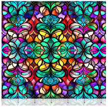 Radiant Reflections Stained Glass Window Teal WIDE Cotton Fabric - BARGAIN!
