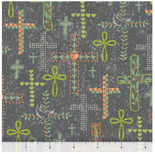 Rejoice Crosses Slate Cotton Fabric