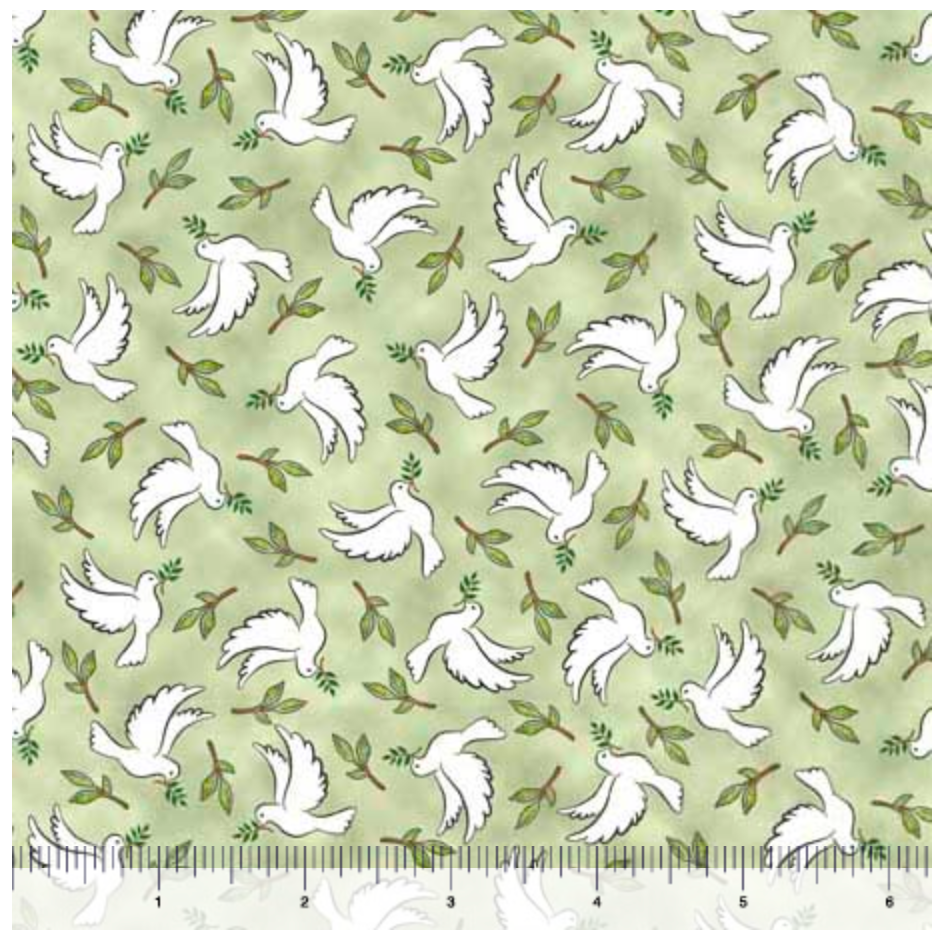 Rejoice Doves Moss Cotton Fabric Heavenly Fabric Shop