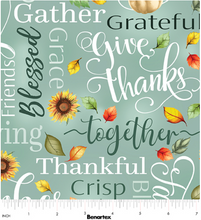 Give Thanks Thankful Words Sage Cotton Fabric