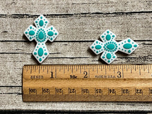 Teal Decorated Cross Silicone Focal Bead
