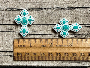 Teal Decorated Cross Silicone Focal Bead