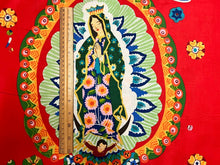 Our Lady of Guadalupe Folklorico Red Cotton Fabric Panel