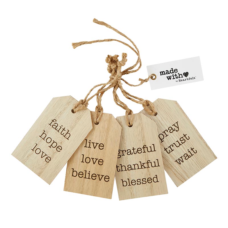 Faith Hope Love Jumbo Wood Scripture Tags 4 pc Set Heavenly