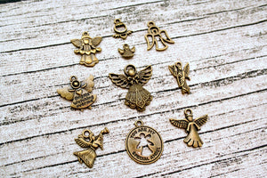 Assorted Antique Bronze Metal Angel Charms 10 ct