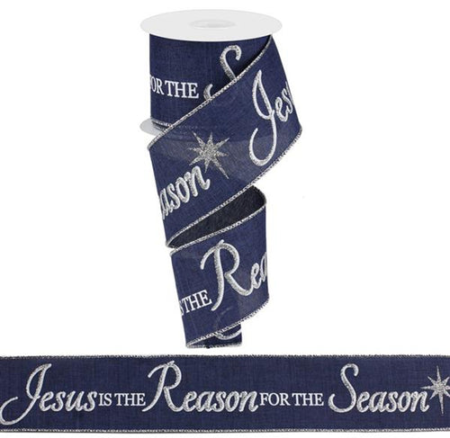 Jesus Is The Reason For The Season Navy 2.5inch Canvas Wired Ribbon
