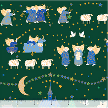 Holiday Minis Metallic Nativity Forest Green Cotton Fabric