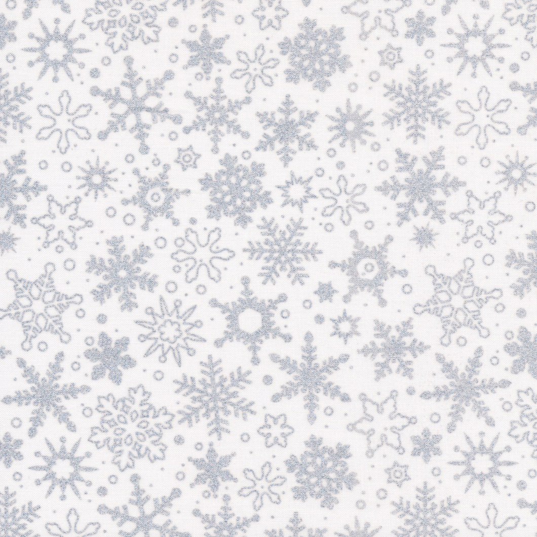 Basically Black & White Silver Metallic Snowflakes Cotton Fabric