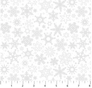 Basically Black & White Silver Metallic Snowflakes Cotton Fabric