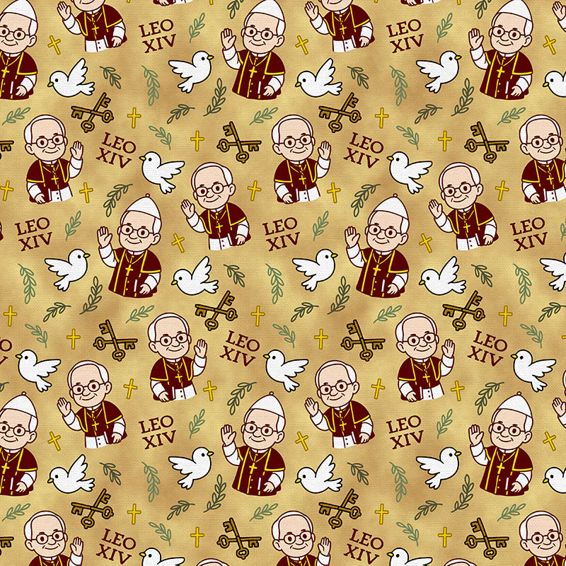 Leo XIV Holy Wave Gold/Burgundy Cotton Fabric