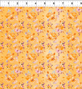 Glorious Garden Orange Roses Cotton Fabric