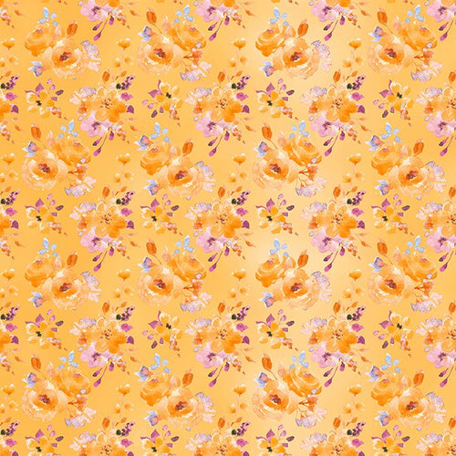 Glorious Garden Orange Roses Cotton Fabric