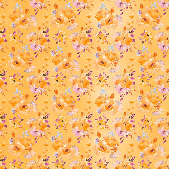 Glorious Garden Orange Roses Cotton Fabric