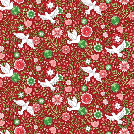 Peace on Earth Doves Garnet Cotton Fabric