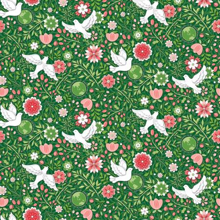 Peace on Earth Doves Forest Cotton Fabric