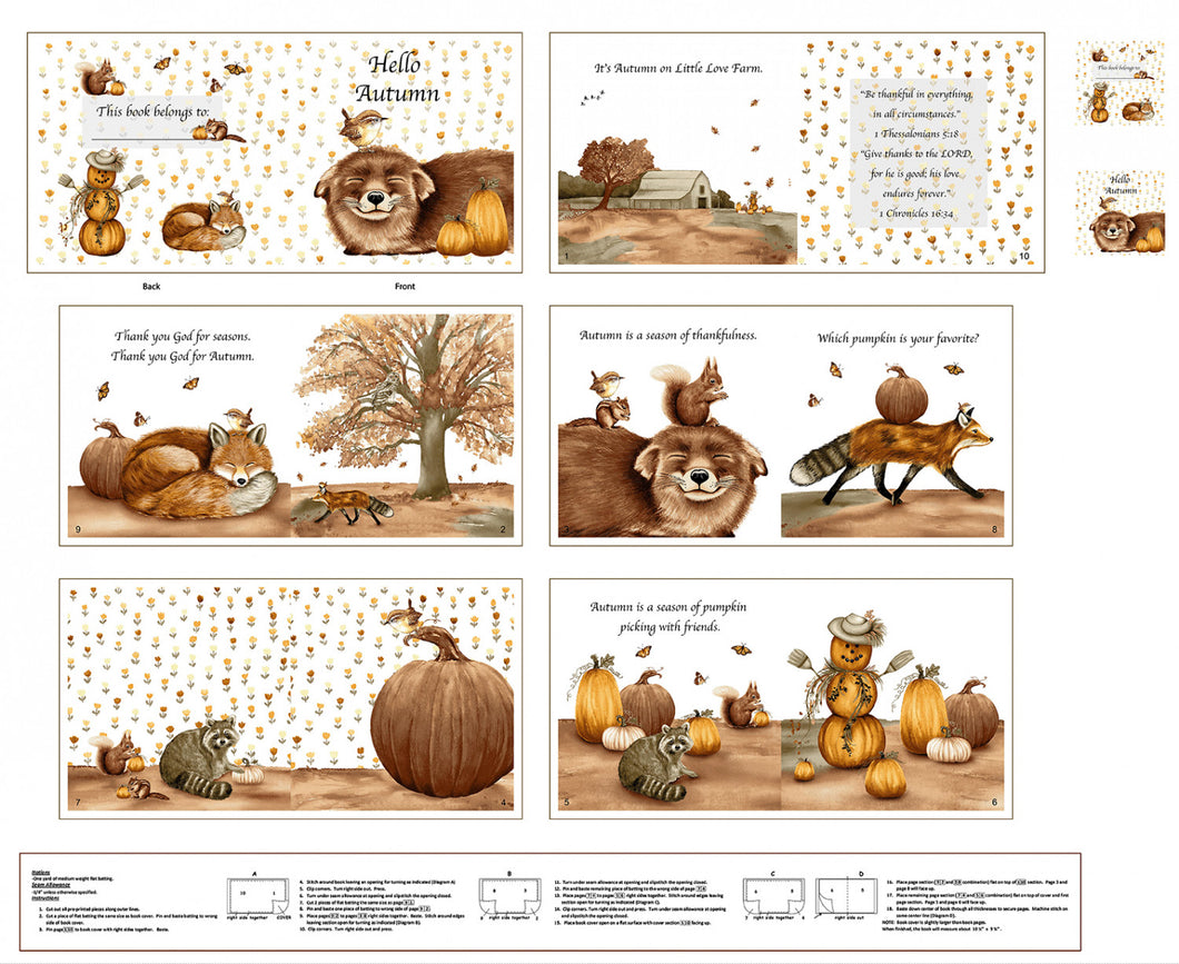 Hello Autumn Soft Book Cotton Fabric Panel