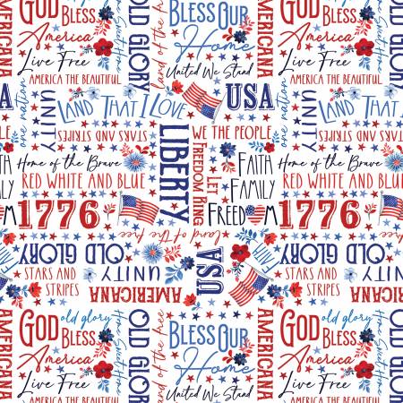 Faith Family Freedom Words of Glory White Cotton Fabric