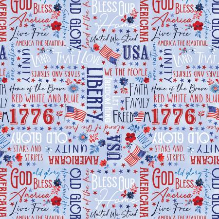 Faith Family Freedom Words of Glory Blue Cotton Fabric