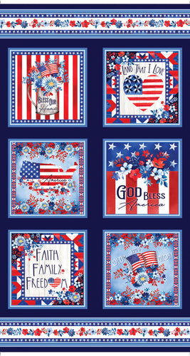 Faith Family Freedom Patriotic Boxes Cotton Fabric Panel