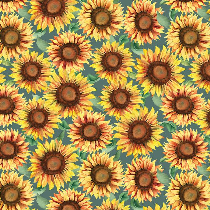 Give Thanks Sunflower Soiree Green Cotton Fabric