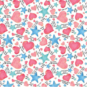 UpWords Hearts and Stars White Cotton Fabric