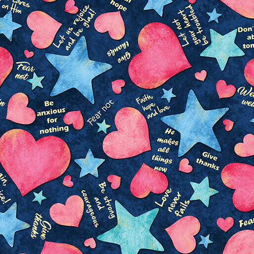 UpWords Hearts and Stars Navy Cotton Fabric