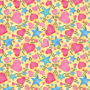 UpWords Hearts and Stars Yellow Cotton Fabric