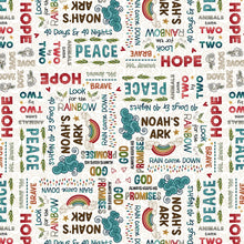 Two By Two Noah's Ark White Words Cotton Fabric