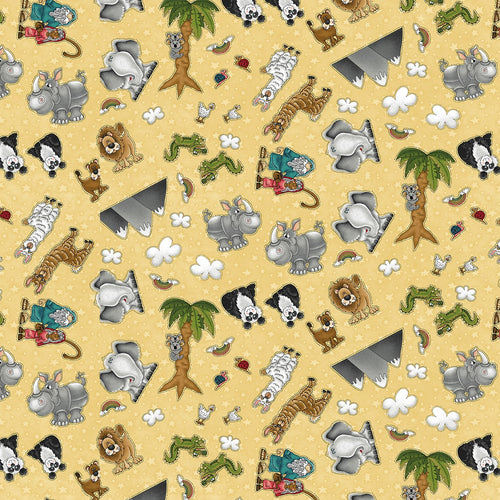 Two By Two Noah & The Animals Butter Cotton Fabric